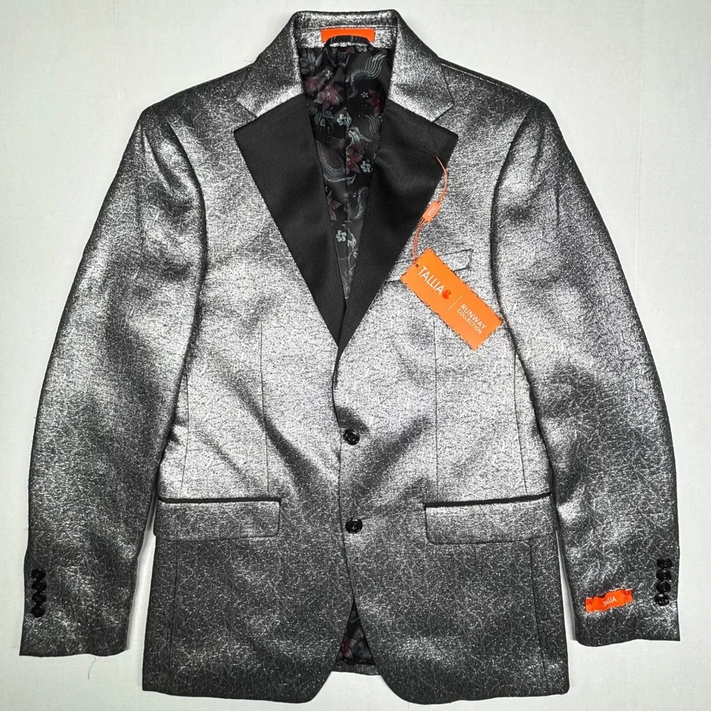 Tallia Mens Silver Metallic Slim Fit Blazer Tux Small Runway Collection Prom NWT